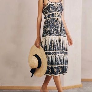 Christian Lacroix Cotton Spaghetti Strap Tiered Floral Midi Dress